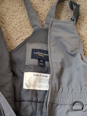 Lands' End Kids Gray Snow Pants With Bib Grow Along Size 10
